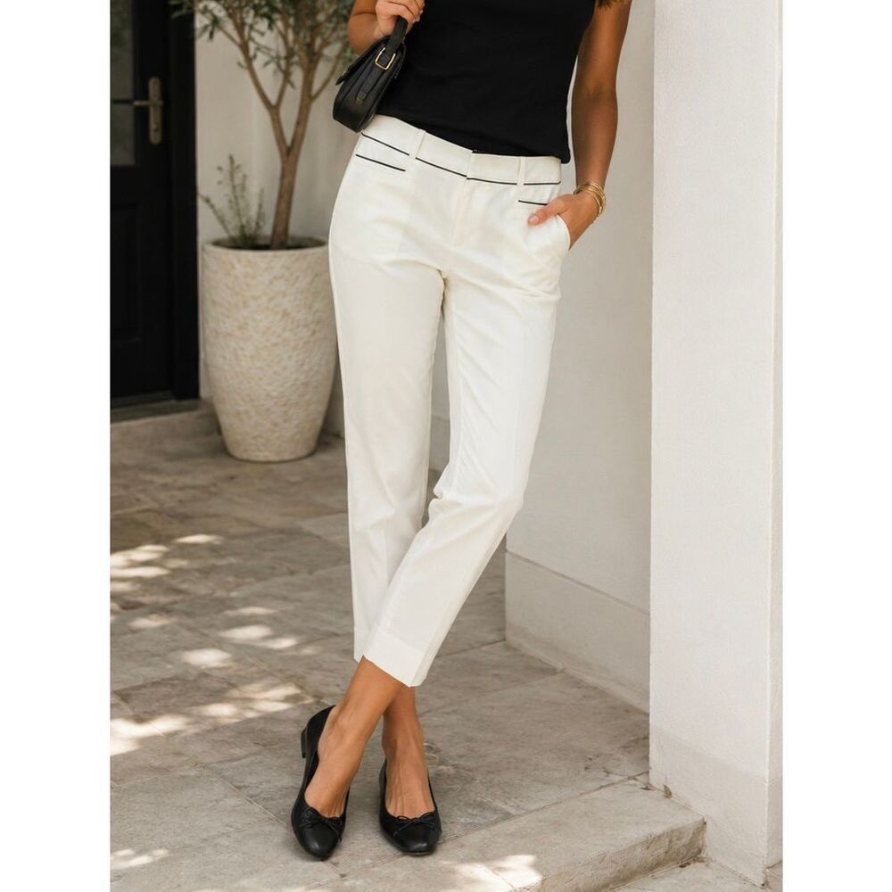 Banana Republic Sloan Chino Ankle Pants White w/ Black Piping Women’s 4